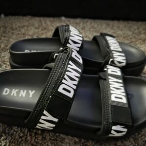 DKNY Black Logo Slide Sandals